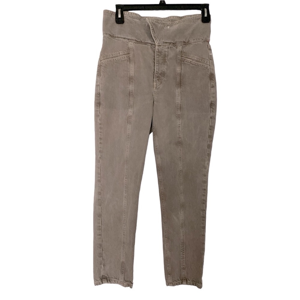 TOPSHOP jeans, grey , button fly, high waisted Moms jean cut. 4" waistband.